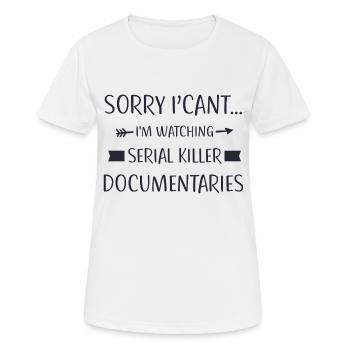 Introverted Humor – Serial Killer Documentaries - Women's Breathable T-Shirt - white - Front - AI Model Female 172 dark (172cm)