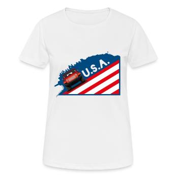 Die Retro Geländewagen Ikone als coole USA Grafik - Frauen T-Shirt atmungsaktiv - Weiß - Vorne - AI Model Female 172 dark (172cm)