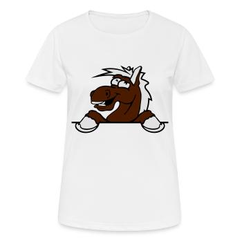 funny comic cartoon horse wall shield text empty u - Women's Breathable T-Shirt - white - Front - AI Model Female 172 dark (172cm)