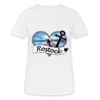 Rostocker Schriftzug mit Anker | Yolo-Artwork - Frauen T-Shirt atmungsaktiv - Weiß - Vorne - AI Model Female 172 dark (172cm)