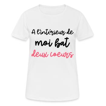A l'intérieur de moi bat deux coeurs, naissance - T-shirt respirant Femme - blanc - Devant - AI Model Female 172 dark (172cm)