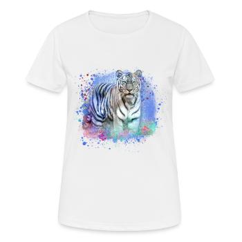 tiger ,chat sauvage ,blanc, bleu, peinture,graffiti - T-shirt respirant Femme - blanc - Devant - AI Model Female 172 dark (172cm)