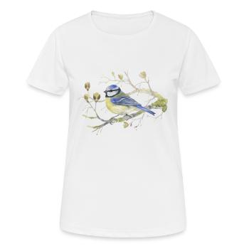 Blaumeise auf Zweig Liebevolle Aquarellzeichnung - Frauen T-Shirt atmungsaktiv - Weiß - Vorne - AI Model Female 172 dark (172cm)