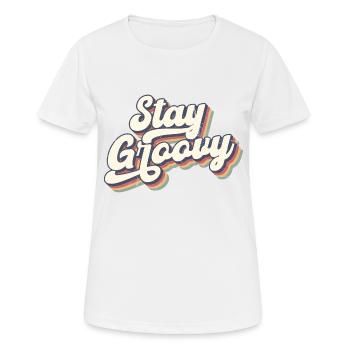 Restez groovy, texte coloré d’inspiration rétro - T-shirt respirant Femme - blanc - Devant - AI Model Female 172 dark (172cm)
