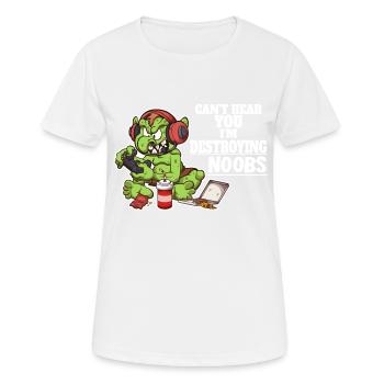 Je ne t’entends pas, je suis en train de détruire les noobs - T-shirt respirant Femme - blanc - Devant - AI Model Female 172 dark (172cm)