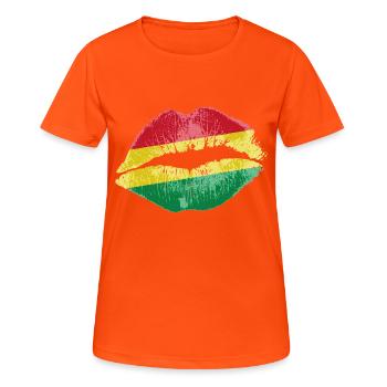 Kiss (Bolivie / Bolivie) - T-shirt respirant Femme - orange néon - Devant - AI Model Female 172 dark (172cm)