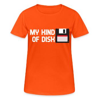Disc Disquette Floppydisk Retro C64 Amiga - T-shirt respirant Femme - orange néon - Devant - AI Model Female 172 dark (172cm)