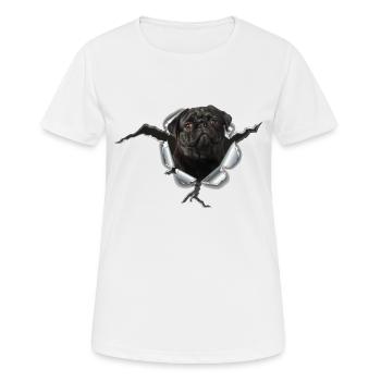 Mops Schwarz im Metall Loch - Frauen T-Shirt atmungsaktiv - Weiß - Vorne - AI Model Female 172 dark (172cm)
