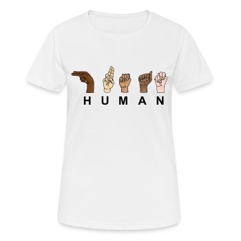 HUMAIN - HUMANITÉ - Vote à main levée - T-shirt respirant Femme - blanc - Devant - AI Model Female 172 dark (172cm)