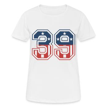 Nummer 39 USA - Frauen T-Shirt atmungsaktiv - Weiß - Vorne - AI Model Female 172 dark (172cm)