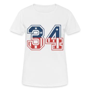 Nummer 34 USA - Frauen T-Shirt atmungsaktiv - Weiß - Vorne - AI Model Female 172 dark (172cm)