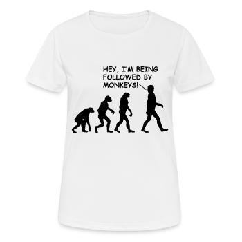 Affen Evolution Verfolgt von Affen Witziges Design - Frauen T-Shirt atmungsaktiv - Weiß - Vorne - AI Model Female 172 dark (172cm)