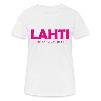 Lahti - Finland - Coordinates - Longitude Latitude - Frauen T-Shirt atmungsaktiv - Weiß - Vorne - AI Model Female 172 dark (172cm)