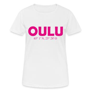 Oulu - Finlande - Coordonnées - Longitude Latitude - T-shirt respirant Femme - blanc - Devant - AI Model Female 172 dark (172cm)