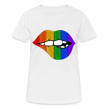 LÈVRES LGBTQ+ MORDANT LA FIERTÉ - T-shirt respirant Femme - blanc - Devant - AI Model Female 172 dark (172cm)