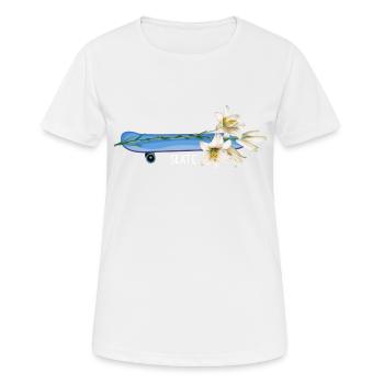 Skate SK8 Skateboarder « Skateing-Flower » Halfpipe - T-shirt respirant Femme - blanc - Devant - AI Model Female 172 dark (172cm)
