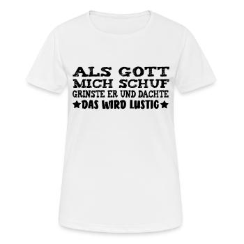 Als Gott mich schuf [black] - Frauen T-Shirt atmungsaktiv - Weiß - Vorne - AI Model Female 172 dark (172cm)