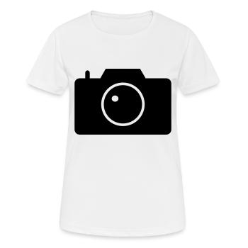Kamera - Frauen T-Shirt atmungsaktiv - Weiß - Vorne - AI Model Female 172 dark (172cm)