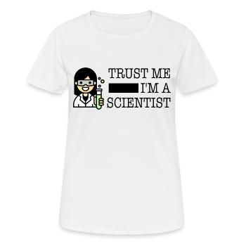 Trust me I’m a scientist female Asian - T-shirt respirant Femme - blanc - Devant - AI Model Female 172 dark (172cm)