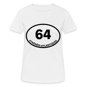 64 pyrénées-atlantiques - T-shirt respirant Femme - blanc - Devant - AI Model Female 172 dark (172cm)