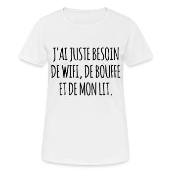juste besoin de wifi - T-shirt respirant Femme - blanc - Devant - AI Model Female 172 dark (172cm)