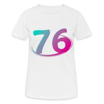Nummer 76 mehrfarbig - Frauen T-Shirt atmungsaktiv - Weiß - Vorne - AI Model Female 172 dark (172cm)