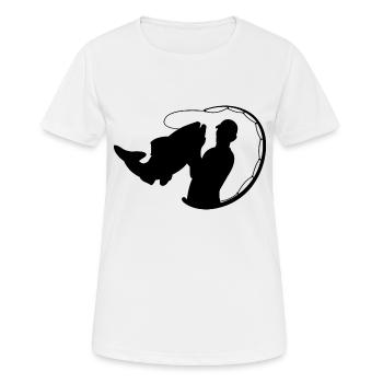 Fischer mit Angelrute und Fisch - Frauen T-Shirt atmungsaktiv - Weiß - Vorne - AI Model Female 172 dark (172cm)