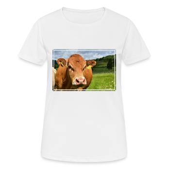 Die Eifel und ihre Tiere || Rind - Frauen T-Shirt atmungsaktiv - Weiß - Vorne - AI Model Female 172 dark (172cm)