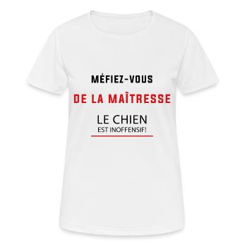 t-shirt méfiez- vous de la maitresse le chien - T-shirt respirant Femme - blanc - Devant - AI Model Female 172 dark (172cm)