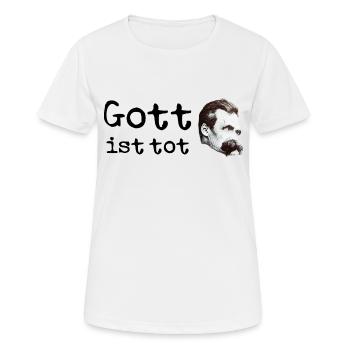 Friedrich Nietzsche Gott ist tot - Frauen T-Shirt atmungsaktiv - Weiß - Vorne - AI Model Female 172 dark (172cm)