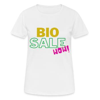 bio sale wow, sayings, gift - Women's Breathable T-Shirt - white - Front - AI Model Female 172 dark (172cm)