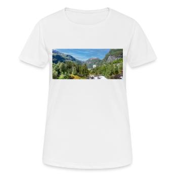 Geiranger panorama Storseterfossen Norwegen - Frauen T-Shirt atmungsaktiv - Weiß - Vorne - AI Model Female 172 dark (172cm)