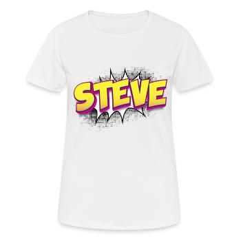 Steve Nom personnalisé Style bande dessinée Pop Art, Steve - T-shirt respirant Femme - blanc - Devant - AI Model Female 172 dark (172cm)