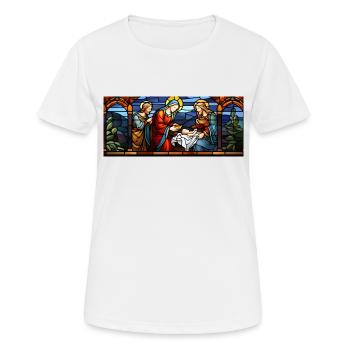 Jésus, Marie et Joseph. Noël chrétien. Amour et Paix - T-shirt respirant Femme - blanc - Devant - AI Model Female 172 dark (172cm)