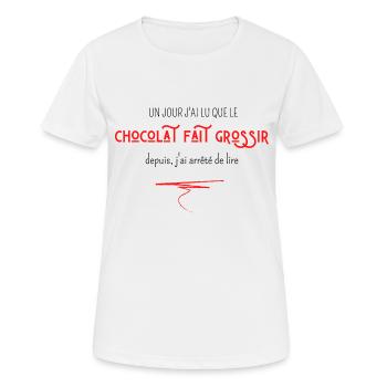 un jour j'ai lu que le chocolat fait grossir - T-shirt respirant Femme - blanc - Devant - AI Model Female 172 dark (172cm)