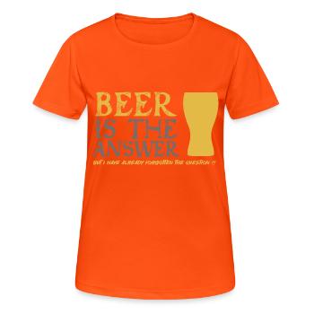 Bier ist die Antwort - Frauen T-Shirt atmungsaktiv - Neonorange - Vorne - AI Model Female 172 dark (172cm)
