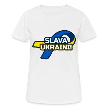 Soutien à l’Ukraine : Ruban Slava Ukraini - T-shirt respirant Femme - blanc - Devant - AI Model Female 172 dark (172cm)