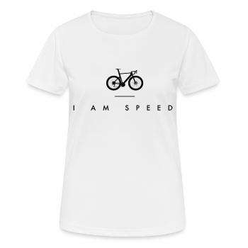 JE SUIS SPEED | Vélo de route, cyclisme, sprint, triathlon - T-shirt respirant Femme - blanc - Devant - AI Model Female 172 dark (172cm)