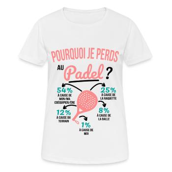 Padel gift idea - Why am I losing at Padel? - Women's Breathable T-Shirt - white - Front - AI Model Female 172 dark (172cm)