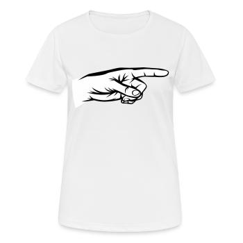 Zeigefinger, Hand, Da lang, Zeiger, Du bist - Frauen T-Shirt atmungsaktiv - Weiß - Vorne - AI Model Female 172 dark (172cm)