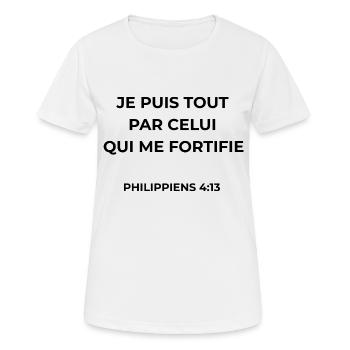 PHILIPPIENS 4:13 - VERSET BIBLE - Couleur noire - T-shirt respirant Femme - blanc - Devant - AI Model Female 172 dark (172cm)