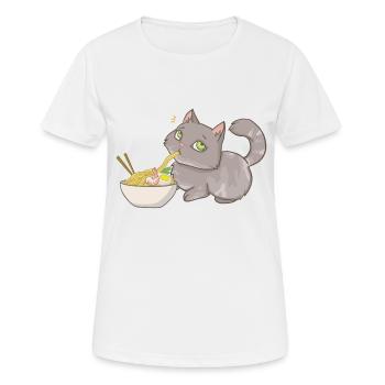 Cat steals Ramen - Women's Breathable T-Shirt - white - Front - AI Model Female 172 dark (172cm)