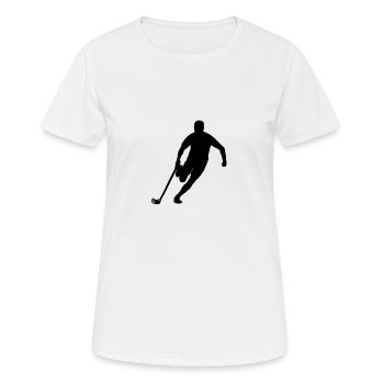 Joueur de floorball en cours d'exécution - T-shirt respirant Femme - blanc - Devant - AI Model Female 172 dark (172cm)