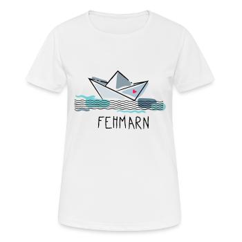 Bateau en papier avec coeur Fehmarn Vacances à la mer - T-shirt respirant Femme - blanc - Devant - AI Model Female 172 dark (172cm)