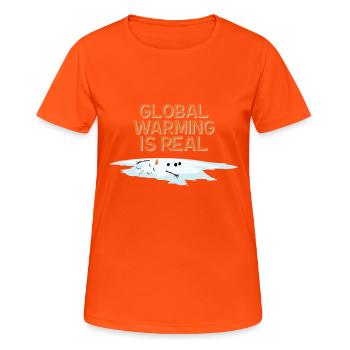 DIE GLOBALE ERWÄRMUNG IST REAL - Frauen T-Shirt atmungsaktiv - Neonorange - Vorne - AI Model Female 172 dark (172cm)
