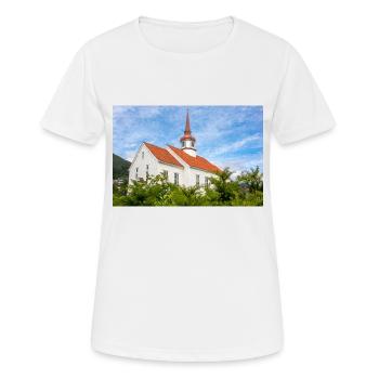 Eid kirke (Eid-Kirche) in Nordfjordeid Norwegen - Frauen T-Shirt atmungsaktiv - Weiß - Vorne - AI Model Female 172 dark (172cm)
