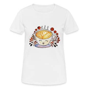 Happy Coffee Cup - Frauen T-Shirt atmungsaktiv - Weiß - Vorne - AI Model Female 172 dark (172cm)