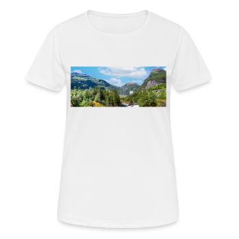 Geiranger panorama Storseterfossen Norwegen - Frauen T-Shirt atmungsaktiv - Weiß - Vorne - AI Model Female 172 dark (172cm)