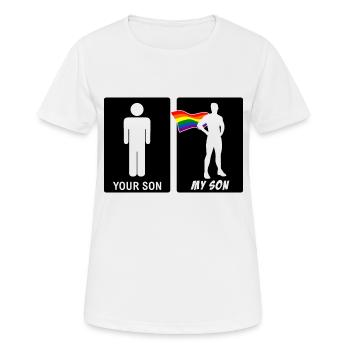 Gay Fils Mère Père LGBT Gay CSD Gay - T-shirt respirant Femme - blanc - Devant - AI Model Female 172 dark (172cm)