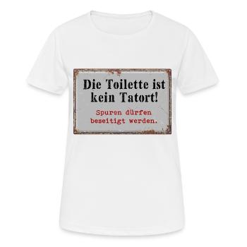Die Toilette ist kein Tatort - Frauen T-Shirt atmungsaktiv - Weiß - Vorne - AI Model Female 172 dark (172cm)